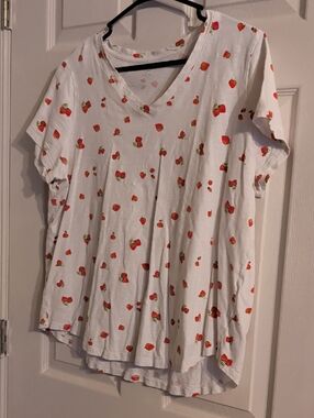 Old Navy White Tee with Pink Strawberry Motif